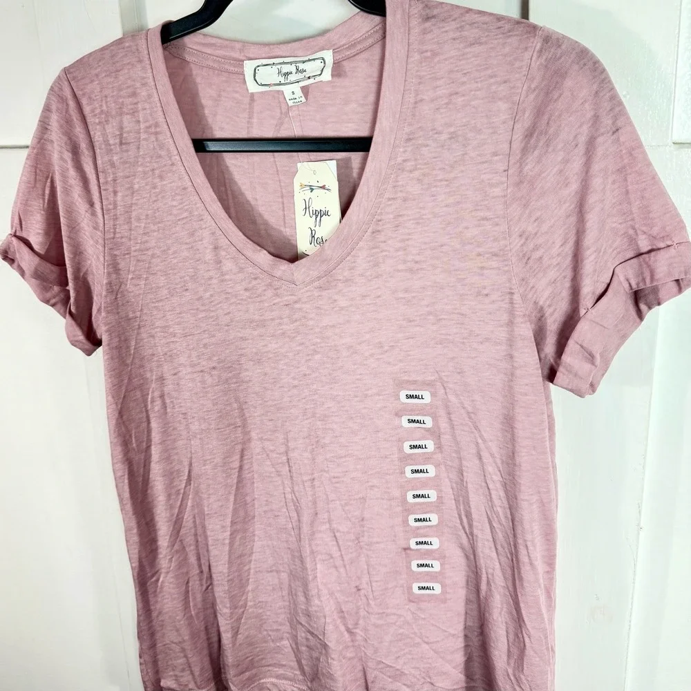 Hippie Rose Womens Small V Neck Cuffed Sleeve T Shirt Pale Iris Heathered - Picture 2 of 11
